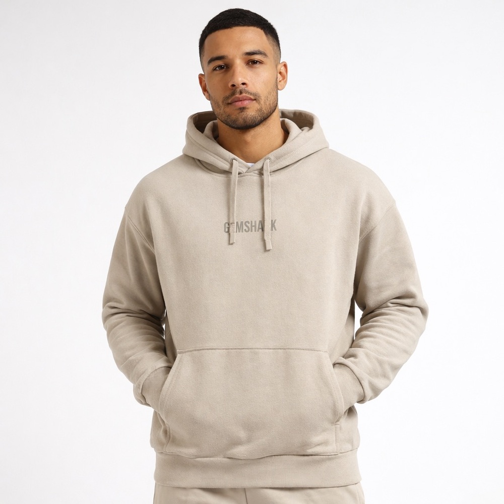 Gymshark Men’s Beige Hoodie Pullover Kangaroo Pocket Long Sleeve L